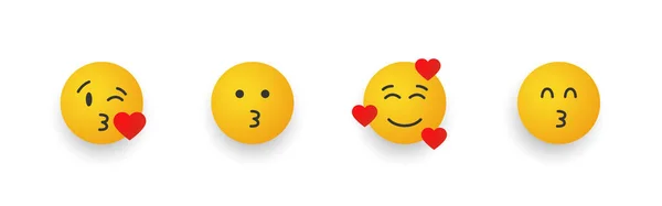 Senyum Ikon Emoji Emoji Kartun Dengan Hati Emoji Senyum Berbeda - Stok Vektor