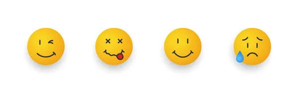 Ikon Senyum Diatur Emoji Kartun Siap Smiley Menghadapi Dengan Emosi - Stok Vektor