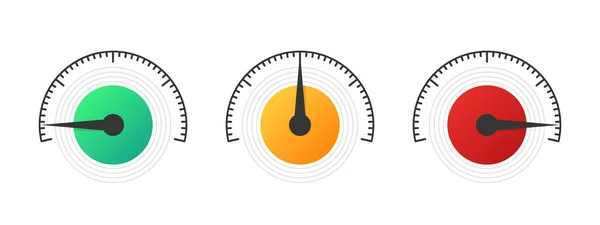 Prędkościomierz Tachometr Nowoczesne Ikony Pomiarowe Pomiar Wydajności Miernik Ryzyka Licznik — Wektor stockowy