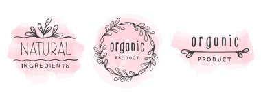 Organik ürün kavramsal simgeleri. Doğal gıdanın simgeleri. Organik elementler gıda pazarı için imza atıyor. Vektör illüstrasyonu