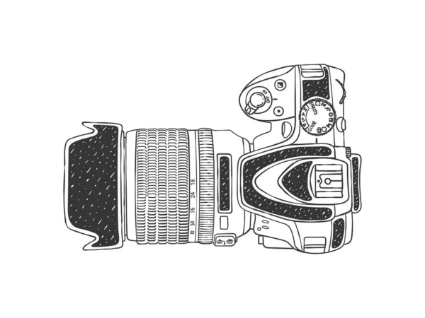 Kamerabild Kamera Mit Großem Objektiv Handgezeichnetes Bild Vektorillustration — Stockvektor