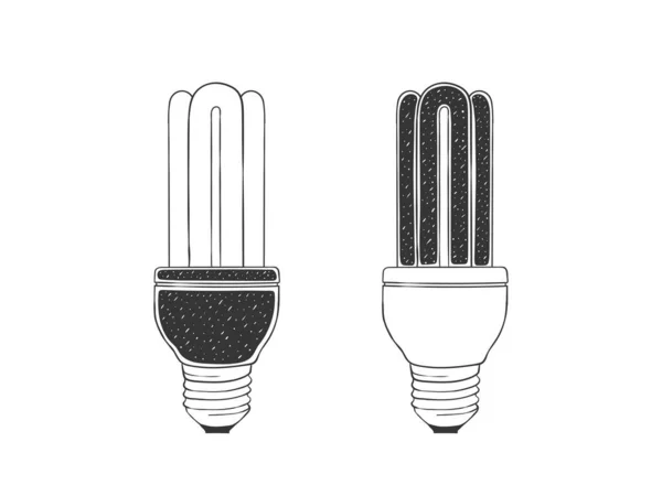 Glühbirnen Handgezeichnete Symbole Zwei Glühbirnen Skizzen Vektorillustration — Stockvektor