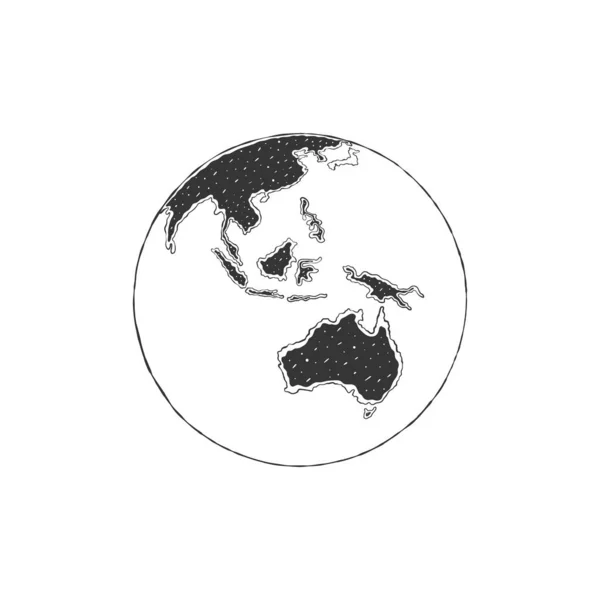 Dünya Nın Küreleri Dünya Çizimi Ikon Avustralya Desenli Eskiz Yapıyor — Stok Vektör