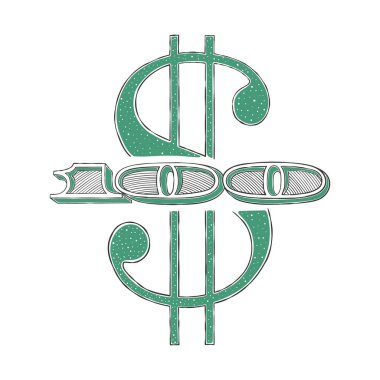 Dolar işareti. 100 dolar işareti. Boyalı numara 100. Vektör illüstrasyonu