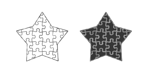 Puzzle Forma Estrella Rompecabezas Dibujado Mano Ilustración Vectorial — Archivo Imágenes Vectoriales