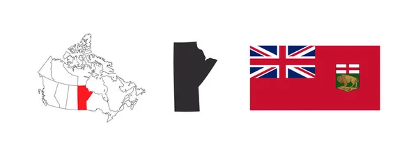 Mapa Manitoby Vlajka Manitoby Provincie Území Kanady Vektorová Ilustrace — Stockový vektor
