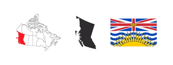 Mapa British Columbia Bandeira Columbia Britânica Províncias Territórios Canadá Ilustração — Vetor de Stock
