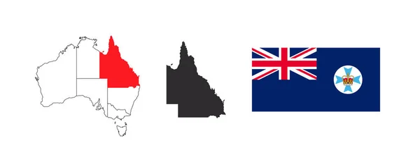 Carte Queensland Drapeau Queensland États Territoires Australie Illustration Vectorielle — Image vectorielle