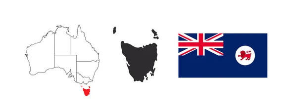Carte Tasmanie Drapeau Tasmanie États Territoires Australie Illustration Vectorielle — Image vectorielle