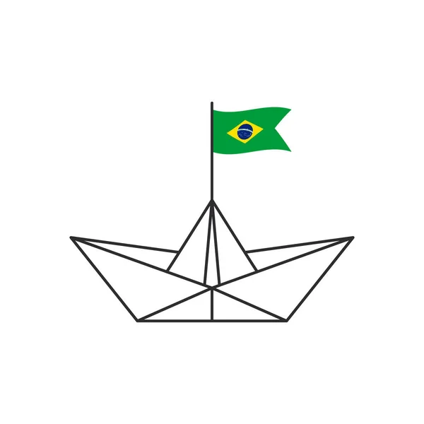 Ícone Barco Papel Barco Com Bandeira Brasileira Ilustração Vetorial — Vetor de Stock