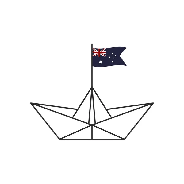纸船图标 一艘悬挂澳大利亚国旗的船 矢量说明 — 图库矢量图片