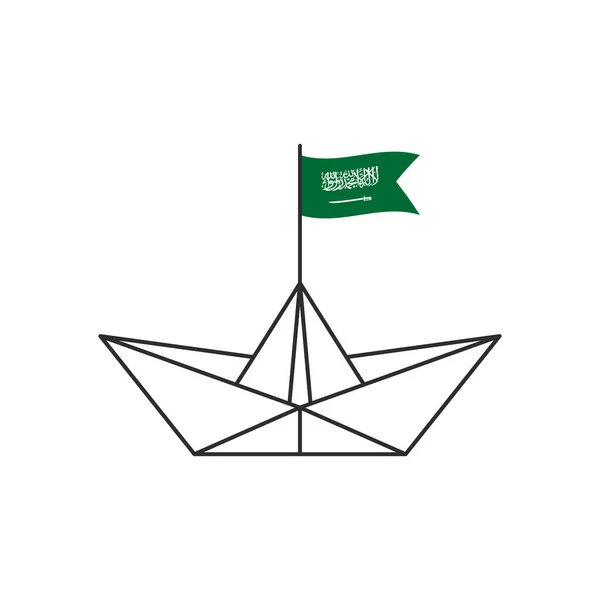 Papieren Boot Een Boot Met Vlag Van Saoedi Arabië Vectorillustratie — Stockvector