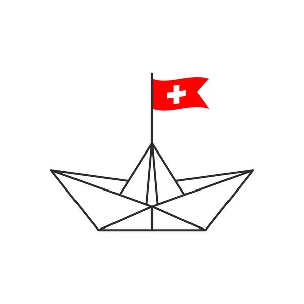 Icône Bateau Papier Bateau Avec Drapeau Suisse Illustration Vectorielle — Image vectorielle