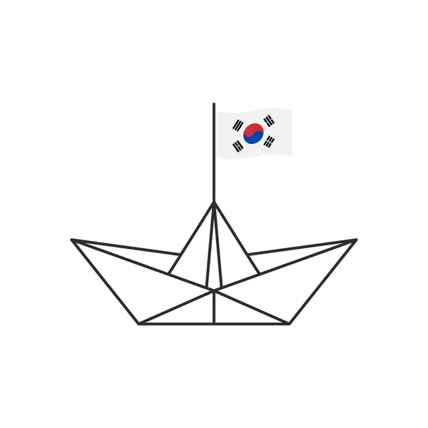 Icône Bateau Papier Bateau Avec Drapeau Corée Sud Illustration Vectorielle — Image vectorielle