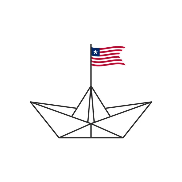 Ікона Паперового Човна Човен Прапором Ліберії Приклад Вектора — стоковий вектор