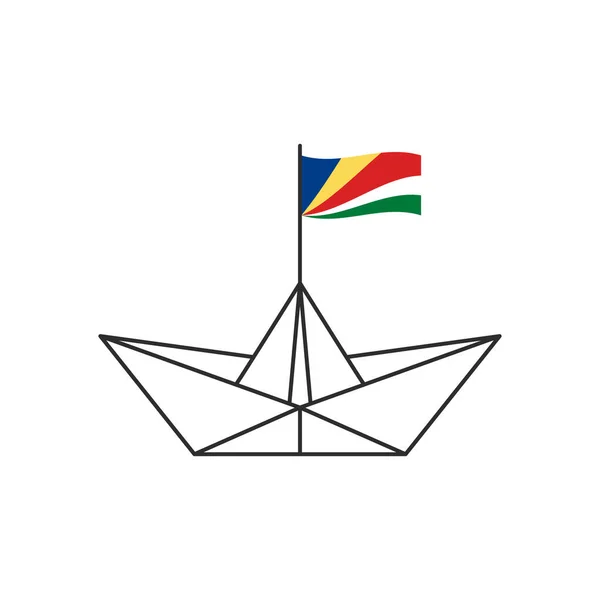 Ícone Barco Papel Barco Com Bandeira Das Seychelles Ilustração Vetorial — Vetor de Stock