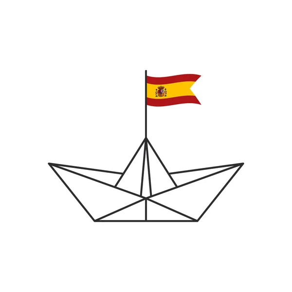 Papierbootsymbol Ein Boot Mit Der Flagge Spaniens Vektorillustration — Stockvektor