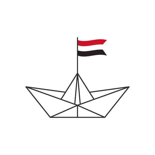 紙のボートのアイコン イエメンの国旗を掲げたボート ベクターイラスト — ストックベクタ
