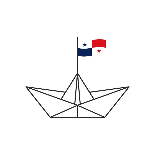 Icono Barco Papel Barco Con Bandera Panamá Ilustración Vectorial — Vector de stock