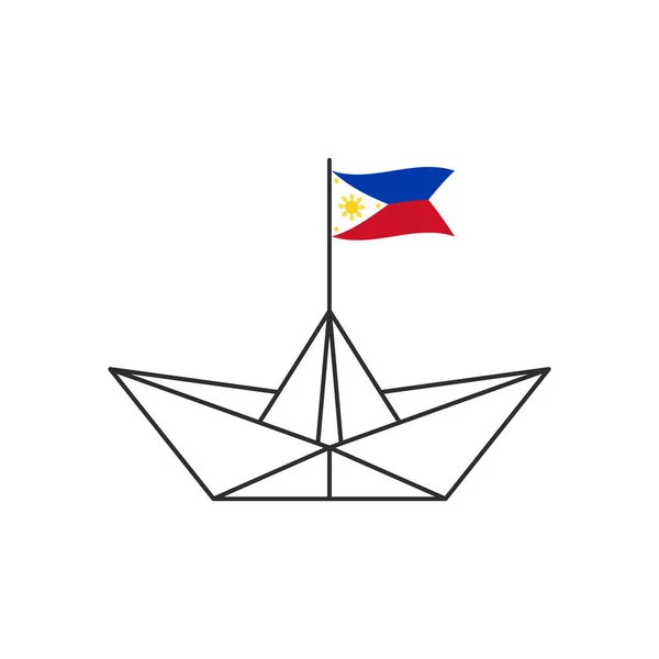 Icona Barca Carta Una Barca Con Bandiera Delle Filippine Illustrazione — Vettoriale Stock
