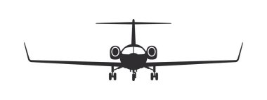 Uçak. Modern özel jet. Uçak silueti ön görüntü. Vektör resmi