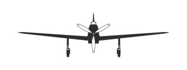 Uçak. Bir spor pervane uçağı. Uçak silueti ön görüntü. Vektör resmi