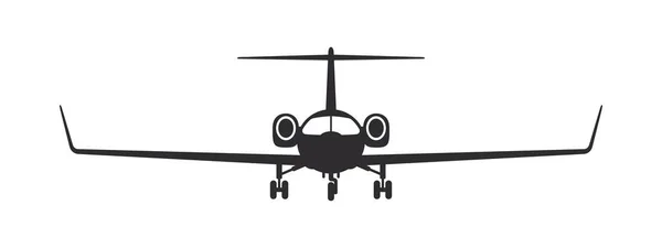 Vliegtuig Moderne Privéjet Vliegtuig Silhouet Vooraanzicht Vectorafbeelding — Stockvector