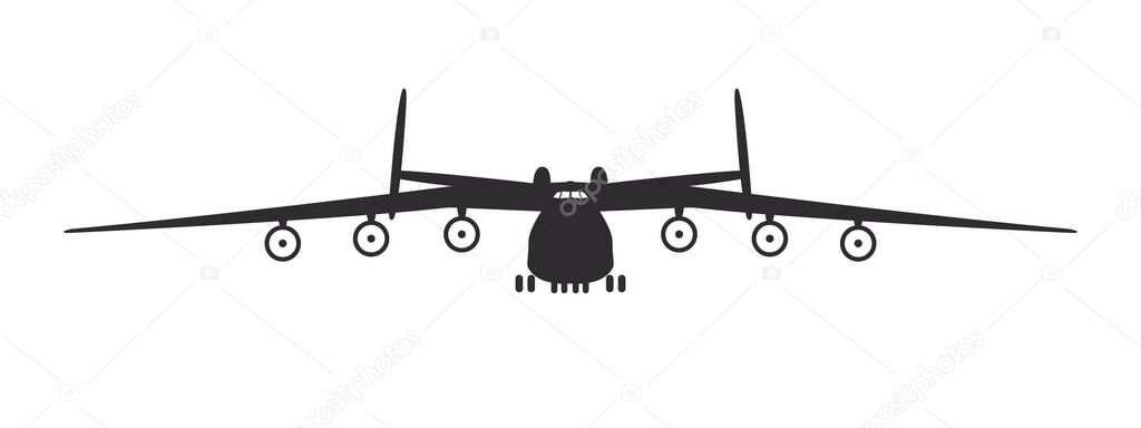 Plane. The biggest cargo plane. Airplane silhouette front view. Vector image