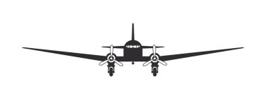 Uçak. Pervane düzlemi. Uçak silueti ön görüntü. Uçuş taşıma sembolü. Vektör resmi