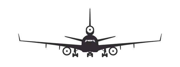 Vliegtuig Vliegtuig Met Drie Motoren Vliegtuig Silhouet Vooraanzicht Vluchttransportsymbool Vectorafbeelding — Stockvector