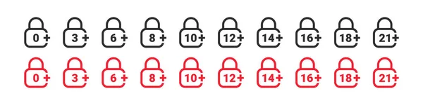 Age Restriction Icons Set Mark Age Limit Padlock Age Restriction — Vector de stock