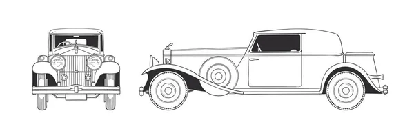 Ретро Машина Ручной Рисунок Автомобиля Спереди Сбоку Векторная Иллюстрация — стоковый вектор