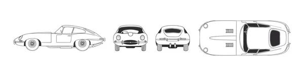 Retro Automobile Hand Drawn Car Front Back Top Side View — ストックベクタ