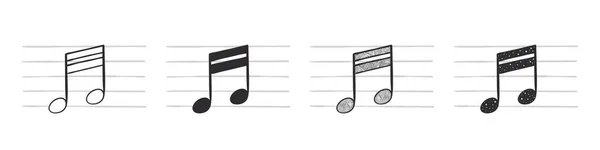 音楽ノート 16分の1 様々なバリエーションで手描きの音楽記号 ベクターイラスト — ストックベクタ