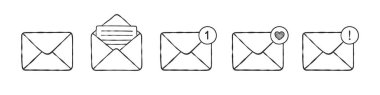 Mail envelope icon set. Letter envelopes. Hand-drawn envelopes. Vector icons