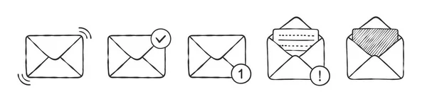 Mail Envelope Icon Set Email Message Icons Letter Envelopes Hand — 스톡 벡터