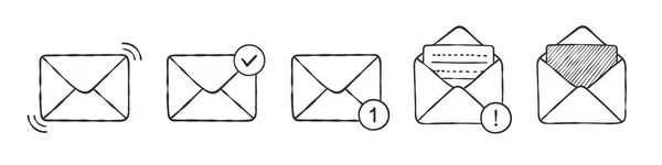 Mail Envelope Icon Set Email Message Icons Letter Envelopes Hand — Vector de stock