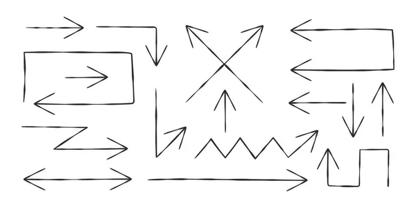 Raccolta Frecce Disegnate Mano Doddle Frecce Schizzo Frecce Disegnate Mano — Vettoriale Stock