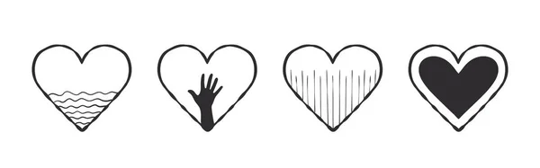 Coleção Ícones Cardíacos Coração Desenhado Mão Com Uma Mão Outras — Vetor de Stock