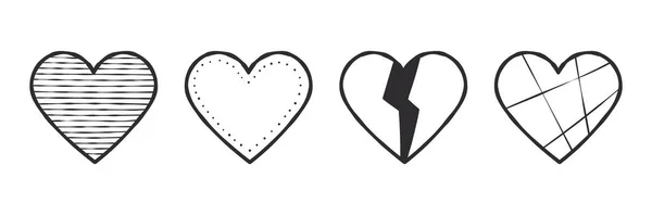Ícones Cardíacos Corações Desenhados Mão Com Texturas Diferentes Imagens Vetoriais — Vetor de Stock