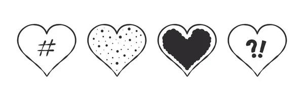 Heart Icon Collection Hearts Drawn Hand Different Textures Vector Images — Stok Vektör