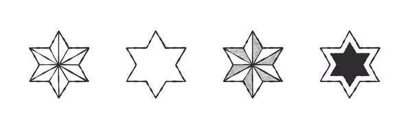 Stars Six Pointed Star Stars Drawn Hand Different Textures Vector — ストックベクタ
