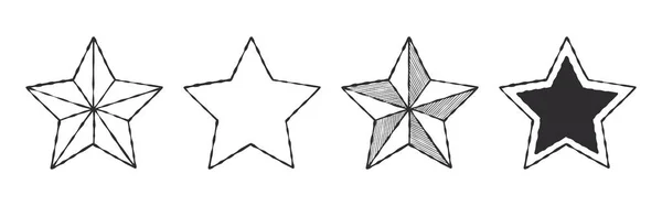 Conjunto Ícones Estrelas Estrelas Desenhadas Mão Com Diferentes Texturas Imagens —  Vetores de Stock