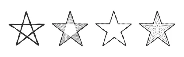 Stars Five Pointed Star Stars Drawn Hand Different Textures Vector — Stock Vector
