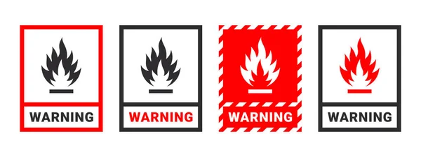 Σημάδι Προειδοποίησης Υπόγραψε Κίνδυνο Εύφλεκτων Υγρών Υλικών Σετ Εικονιδίων Εύφλεκτων — Διανυσματικό Αρχείο