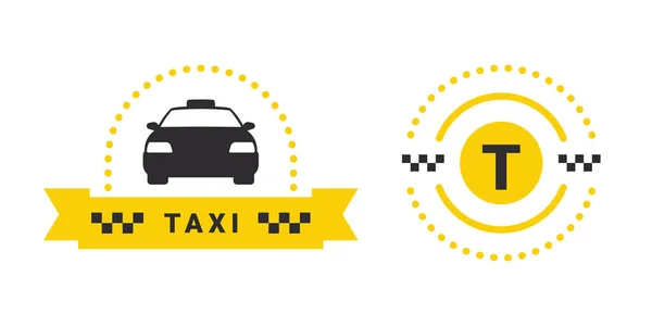 Taxilogotyper Taxi Service Banner Element Taxitjänst Dygnet Runt Vektorikoner — Stock vektor