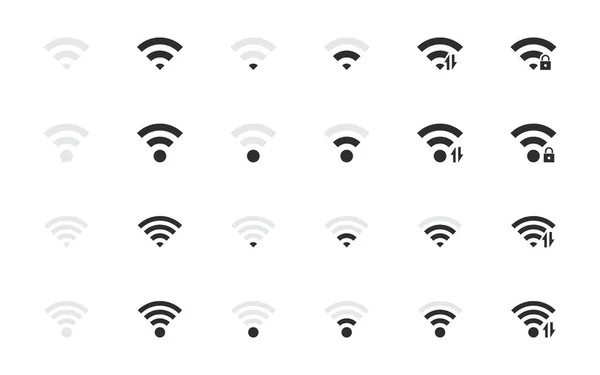 Wifi Schilder Aufgestellt Konzeptionelle Wifi Vektorsymbole Drahtlose Internet Signalbalken Vektorsymbole — Stockvektor