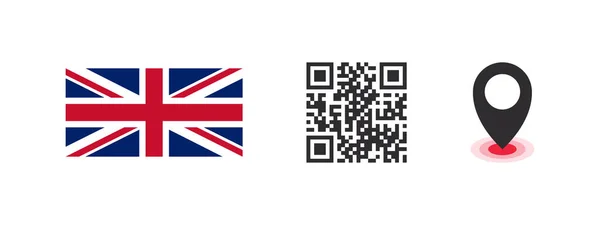 Bandeira Grã Bretanha Bandeira País Código Com Geolocalização Capital País —  Vetores de Stock