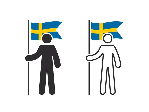 Pria Dengan Bendera Swedia Manusia Dengan Bendera Negara Ada Tangannya - Stok Vektor