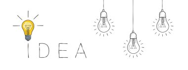 Fikir konsepti. Ampul karalaması. Elektrik ışığı, enerji kavramı. Vektör illüstrasyonu